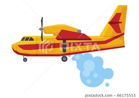 Retro Firefighting Aircraft Dropping Water, Emergency Service Rescue Vehicle Flat Style Vector Illustration on White Background Retro Firefighting Aircraft Dropping Water, Emergency Service Rescue Vehicle Flat Style Vector Illustration on White Background 66175553