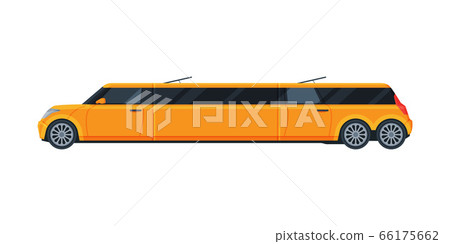 Yellow Limousine Car, Premium Luxurious Limo Vehicle, Side View Flat Vector Illustration 66175662