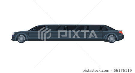 Black Limousine, Elegant Premium Luxurious Vehicle, Side View Flat Vector Illustration Black Limousine, Elegant Premium Luxurious Vehicle, Side View Flat Vector Illustration 66176119