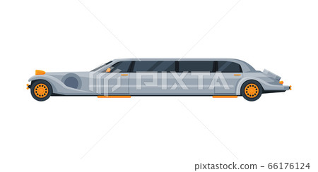 Retro Limousine Car, Elegant Premium Luxurious Vehicle, Side View Flat Vector Illustration 66176124