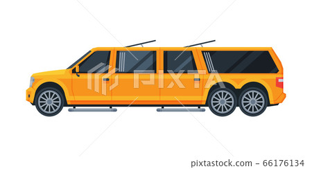 Yellow Limousine Car, Premium Luxurious Vehicle, Side View Flat Vector Illustration 66176134