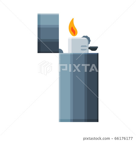Steel Cigarette Lighter with Fire, Flammable Smoking Equipment Vector Illustration Steel Cigarette Lighter with Fire, Flammable Smoking Equipment Vector Illustration 66176177