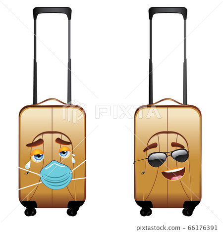 Suitcase cry in facemask and happy in sunglasses 66176391