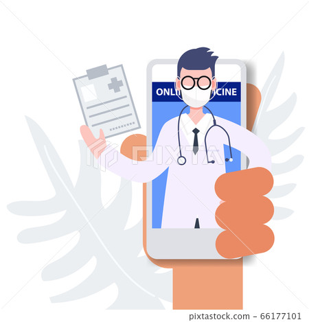 People holding mobile phone consulting doctor during covid-19 coronavirus outbreak. People holding mobile phone consulting doctor during covid-19 coronavirus outbreak. 66177101