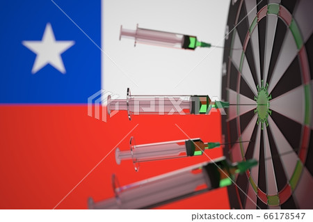 New Coronavirus vaccine syringes with text and flag of Chile as a background. chilean medical research and vaccination, 3D rendering New Coronavirus vaccine syringes with text and flag of Chile as a background. chilean medical research and vaccination, 3D rendering 66178547