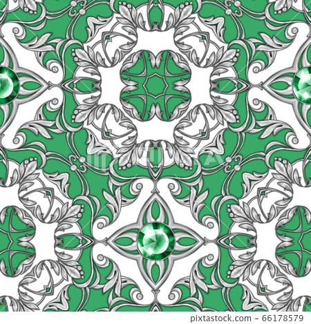 Seamless baroque pattern with silver scrolls and gems Seamless baroque pattern with silver scrolls and gems 66178579