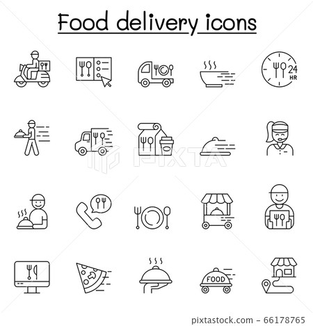Food delivery icons set in thin line style 66178765