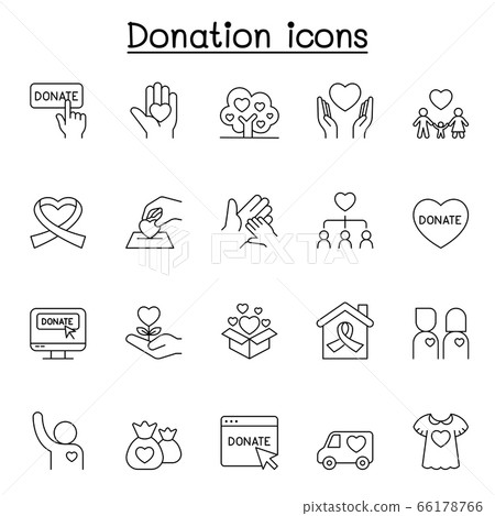 Charity & Donation icons set in thin line style 66178766