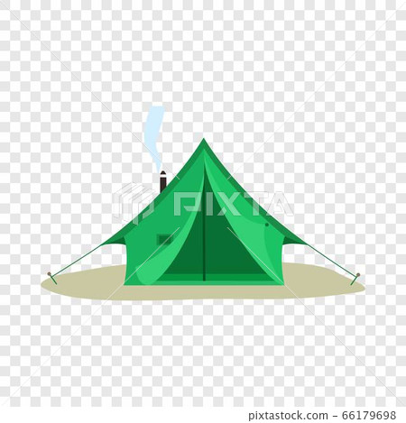 Camping green tent icon, flat style 66179698