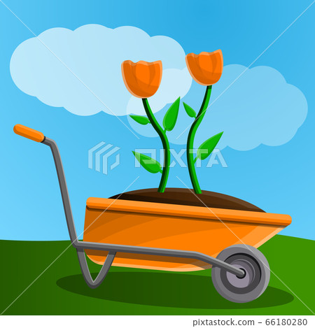 Farm flower wheelbarrow concept banner, cartoon style 66180280