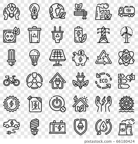 Energy saving icon set, outline style - Stock Illustration [66180424 ...