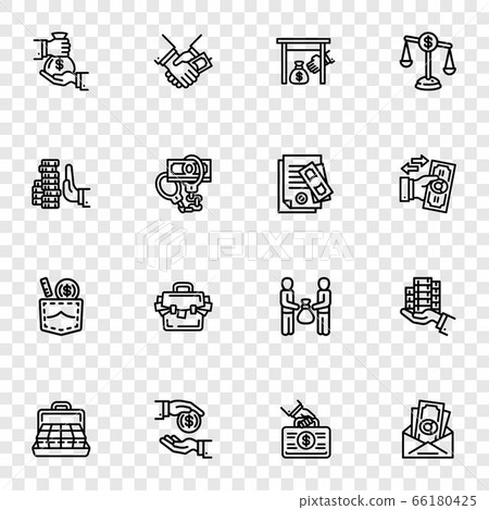 Bribery icon set, outline style Bribery icon set, outline style 66180425