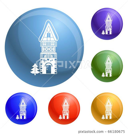 Stone high house icons set vector Stone high house icons set vector 66180675