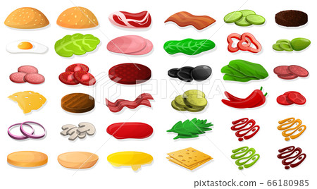 Burger element food icon set, cartoon style 66180985