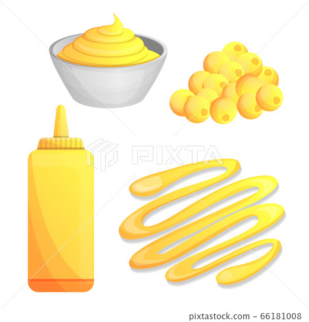 Mustard icon set, cartoon style Mustard icon set, cartoon style 66181008
