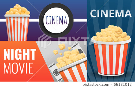 Popcorn cinema banner set, cartoon style 66181012