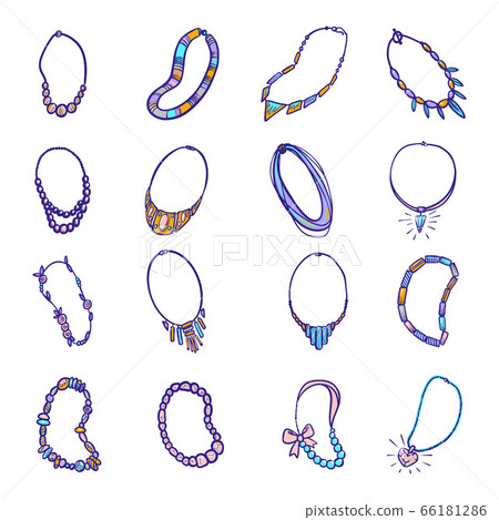 Necklace icon set, hand drawn style Necklace icon set, hand drawn style 66181286