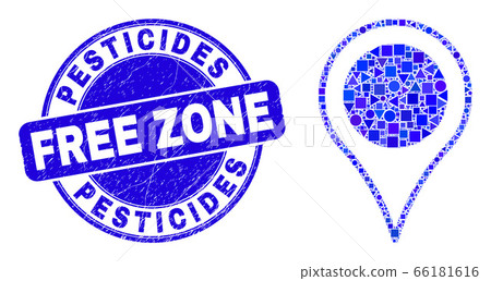 Blue Distress Pesticides Free Zone Seal and Map Pointer Mosaic 66181616