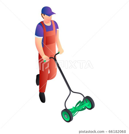 Two wheel lawnmower icon, isometric style Two wheel lawnmower icon, isometric style 66182068