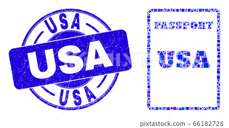 Blue Distress USA Stamp Seal and USA Passport Mosaic Blue Distress USA Stamp Seal and USA Passport Mosaic 66182728