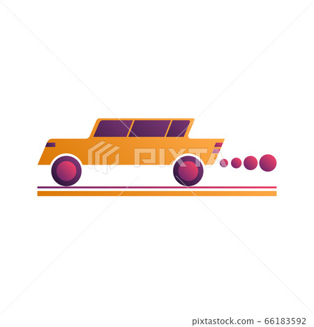 The orange machine a ride, flat style. Traffic on the road, exhaust gases vector isolated on white background The orange machine a ride, flat style. Traffic on the road, exhaust gases vector isolated on white background 66183592