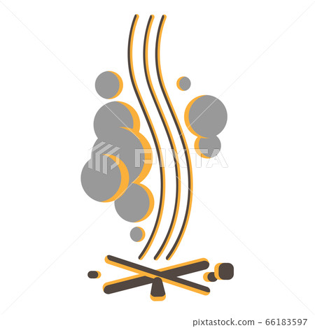 Isolated logo of campfire logs burning bonfire design elements. Nature wooden stack yellow camping fire with smoke 66183597