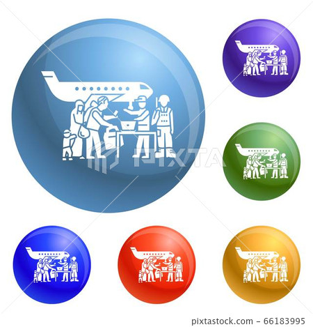 Migrant people on plane icons set vector 66183995