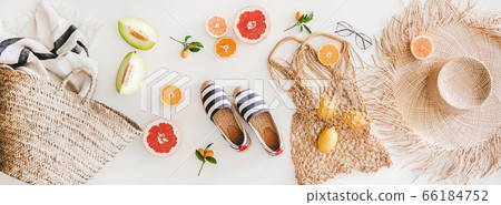 Summer mood layout with accessories and fruits Summer mood layout with accessories and fruits 66184752