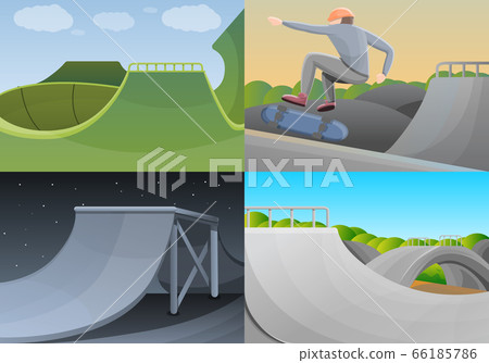 Skate park banner set, cartoon style 66185786