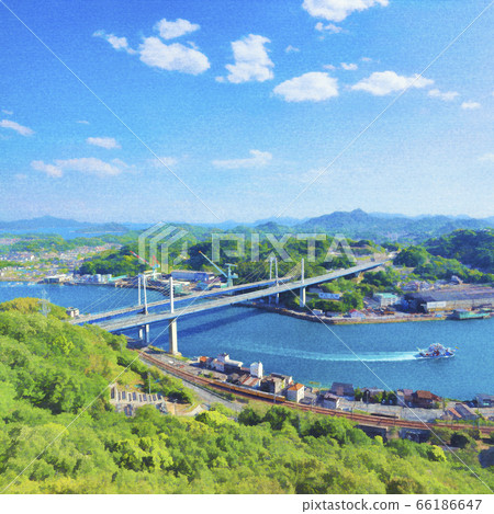 Onomichi Ohashi watercolor style illustration 66186647