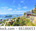 Sakura full bloom Onomichi Senkoji watercolor style illustration 66186653