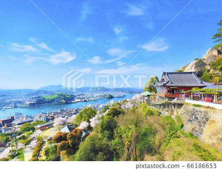 Sakura full bloom Onomichi Senkoji watercolor style illustration Sakura full bloom Onomichi Senkoji watercolor style illustration 66186653