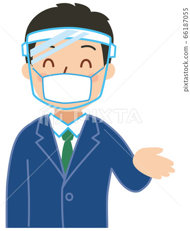 Man in suit with mask and face shield 66187055