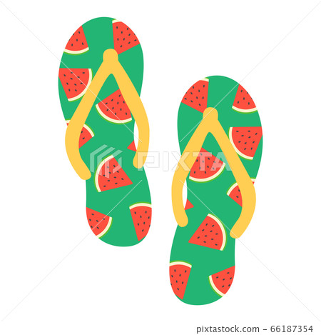 Illustration of beach sandals with watermelon pattern 66187354