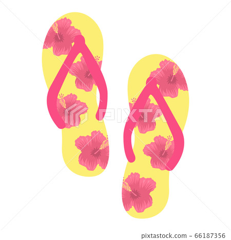 Illustration of hibiscus print flip flops 66187356