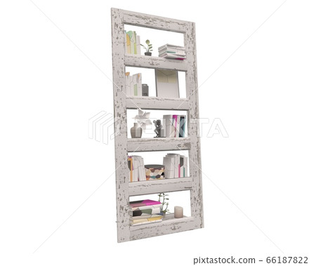 Bookcase bookshelves isolated on white 3d illustration 66187822