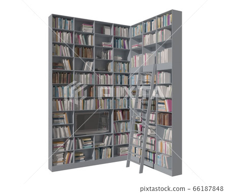 Bookcase bookshelves isolated on white 3d illustration 66187848