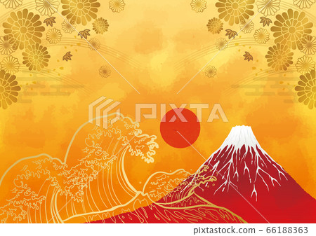 First sunrise, red Fuji, and the sea: New Year's cards Red Fuji, Mt. 66188363