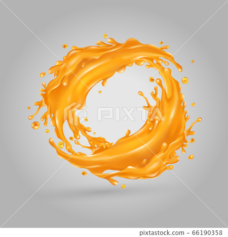 Orange juice splashes circle on a gray background 66190358