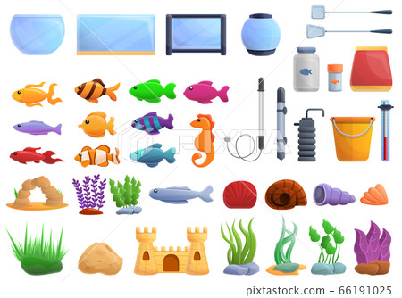 Aquarium icons set, cartoon style 66191025
