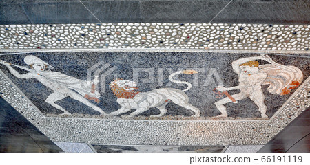 希臘霹靂州遺址博物館地板馬賽克“獵獅” 66191119