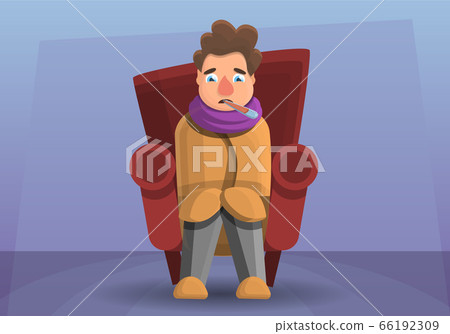 Flu man in sofa concept banner, cartoon style 66192309