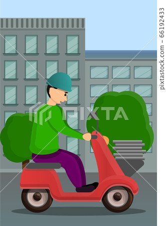 Motorbike pizza delivery concept banner, cartoon style Motorbike pizza delivery concept banner, cartoon style 66192433