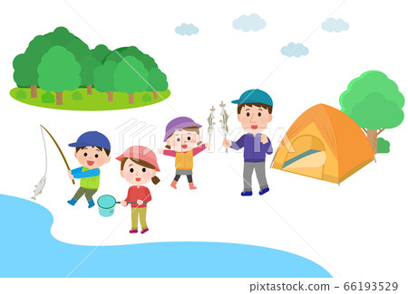 Fishing on the river Family camp illustration 66193529