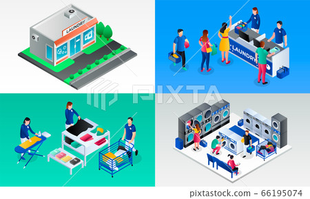 Laundry banner set, isometric style 66195074