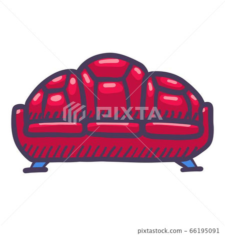 Red leather sofa icon, hand drawn style 66195091