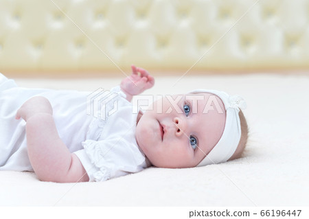 Cute little baby girl lying on her back Cute little baby girl lying on her back 66196447