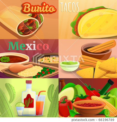 Mexican food banner set, cartoon style Mexican food banner set, cartoon style 66196789