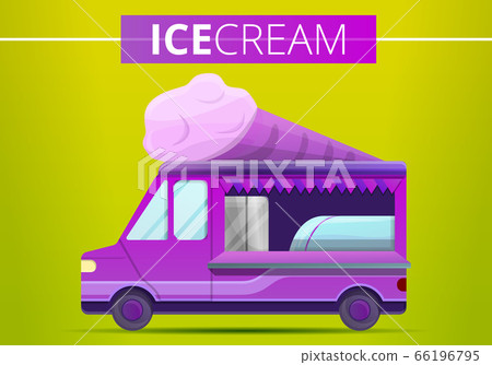 Ice Cream Truck Concept Banner Cartoon Style Stock Illustration