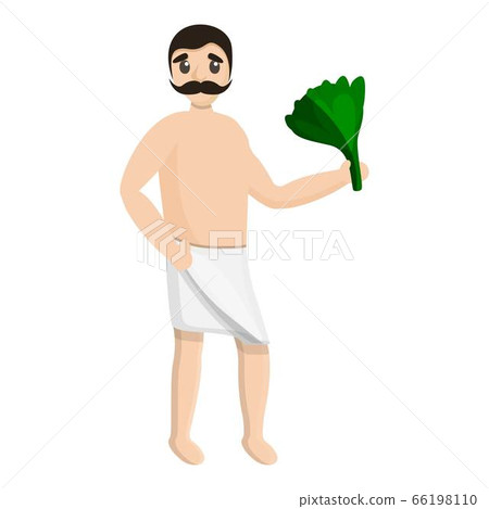 Man spa towel green branch icon, cartoon style 66198110